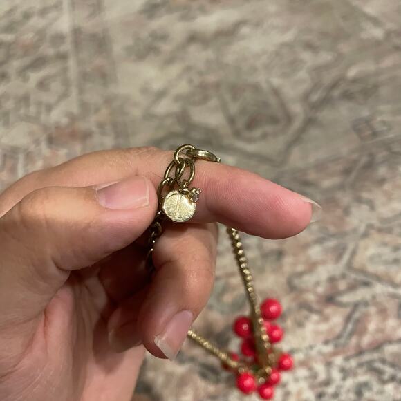 Talbots Red Cherries Charm Necklace Gold Tone Fruit Cherry Cottagecore Retro EUC - Picture 3 of 4